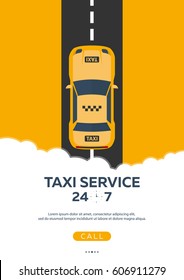 Poster Taxi Service. Taxi Car. Vector Flat Illustration