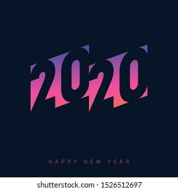 Poster template for 2020. Invitation to the new year party with neon gradient. Cover of calendar with orginal inscription 20 20.