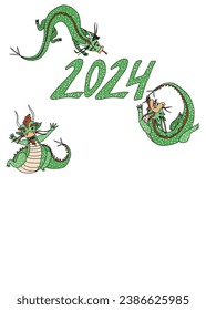 poster template 2024 year of the dragon doodle characters. stock vector image