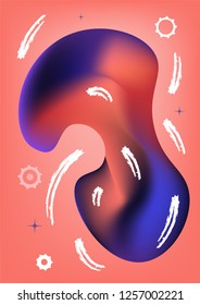 Poster template with abstract liquid shapes and brush lines. Vector color illustration.