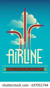 Poster template with airplanes in front of sky and clouds