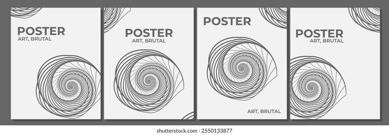 coleção de fundos de modelos de cartaz incluindo figura espiral geométrica abstrata para qualquer propósito com brutalismo estético e layout minimalista