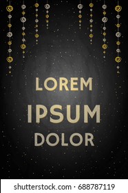 Poster Template banner with drawing bunting decor on chalkboard background. Vector illustration
