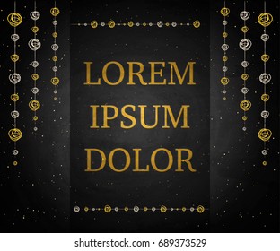 Poster Template banner with drawing bunting decor on chalkboard background. Vector illustration