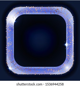 Poster template with banner frame with sparkles on a blue background.