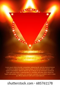 Poster Template banner with podium and spotlights.  Design for presentation, banner, concert, show. Vector illustration