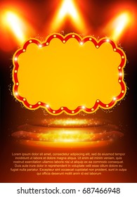 Poster Template banner with podium and spotlights.  Design for presentation, banner, concert, show. Vector illustration