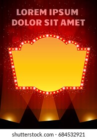 Poster Template banner with scene and spotlights.  Design for presentation, banner, concert, show. Vector illustration