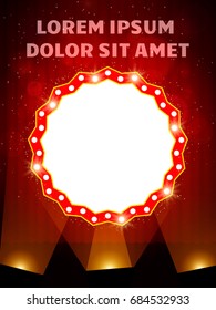 Poster Template banner with scene and spotlights.  Design for presentation, banner, concert, show. Vector illustration
