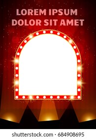 Poster Template banner with scene and spotlights.  Design for presentation, banner, concert, show. Vector illustration