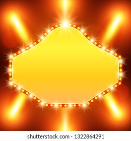 Poster Template banner with spotlights. Design for presentation, banner, concert, show. Vector illustration