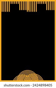 Poster template black background vector. Golden border straight lines rings circular overlapping design.