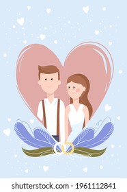 Plakatvorlage mit Braut und Bräutigam. Hochzeitskonzeption Kunst.