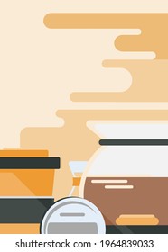Poster template with coffee utensils. Breakfast concept art.