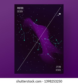 Poster, template, cover design. Abstract space. Green constellation on night sky. Eps10 vector.