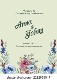 Poster template with cozy chic wedding concept,watercolor style
