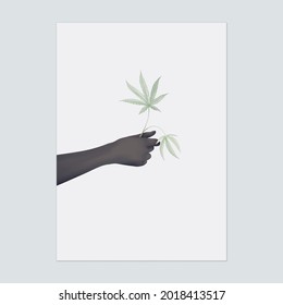 Diseño de plantillas de afiches, mano negra sosteniendo hojas de cannabis