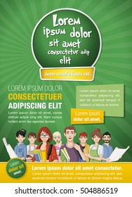 Poster template design with cartoon people. 
