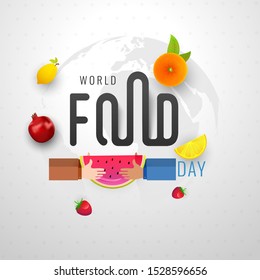 Poster or template design with human given watermelon fruit to another person for World Food Day concept.