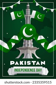 Poster Template Design With Tower Building and Pakistani flag Pakistan Independence Day Theme