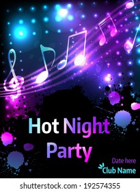 Poster template for disco party with abstract music notation elements