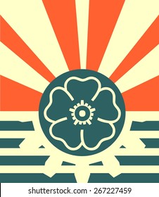 poster template for ecology relative theme, sun, flower and gear