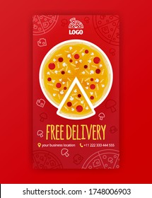poster template of fast pizza free delivery for social media stories post and ads banner