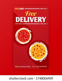 poster template of fast pizza free delivery for social media stories post and ads banner