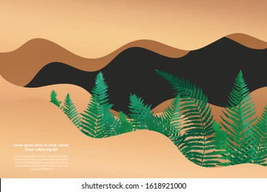 Poster template fern and abstact bronze waves metalic. Basis universal design for flyers, cards, branding and presentations