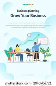 Poster Template with flat Character, statistics illustration Growing Business