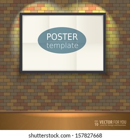 Poster template with frame on a  wall, vector. Easy to edit, for your design.