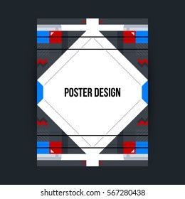 Poster template with futuristic geometric elements. Style of constructivism and modern art. Bright colors, simple shapes.