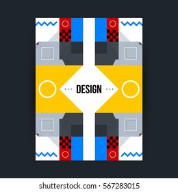 Poster template with futuristic geometric elements. Style of constructivism and modern art. Bright colors, simple shapes.