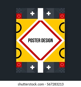 Poster template with futuristic geometric elements. Style of constructivism and modern art. Bright colors, simple shapes.