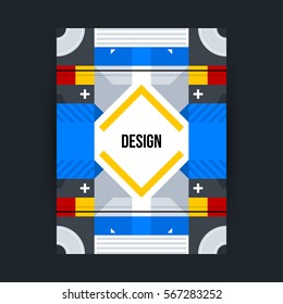 Poster template with futuristic geometric elements. Style of constructivism and modern art. Bright colors, simple shapes.