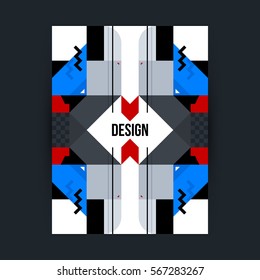 Poster template with futuristic geometric elements. Style of constructivism and modern art. Bright colors, simple shapes.