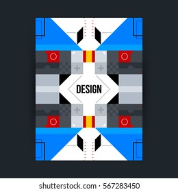 Poster template with futuristic geometric elements. Style of constructivism and modern art. Bright colors, simple shapes.