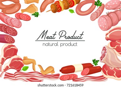 Poster template with gastronomic meat products for  food meat production , brochures, banner, menu and market