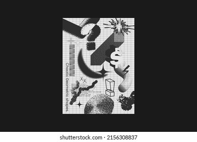 Poster template graphic design in Brutalism style. Vector cover layout with abstract elements and geometric shapes, useful for poster art, website headers, front page design, decorative prints.