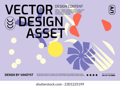 Poster template graphic design in Brutalism style. Vector cover layout with abstract elements and geometric shapes, useful for poster art, website headers, front page design, decorative prints.