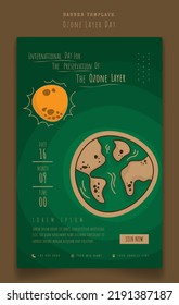 Poster template in green background for international day for the preservation of the ozone layer