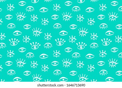 Poster template with hand draw doodle eye. Print wallpaper for fashion store, beauty salon, web page. Vector Illustration
