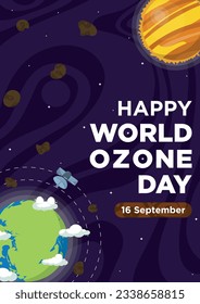 Poster Template Hand Drawn Vector World Ozone Day With Galaxy Space Themes