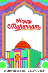 Poster Template Happy Muharram Islamic New Year with Cartoon Candy Full Color Style