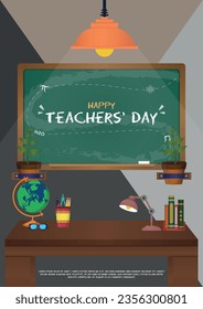 Poster Template Happy Teachers' Day With Classroom Themes Illustration