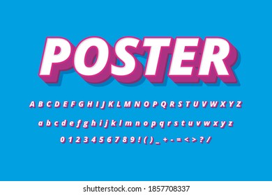 Poster Template For Headline Text Effect, 3d Extrude Font With Soft Edge, Red And White Alphabet