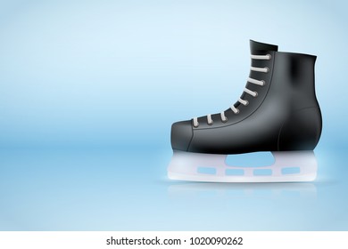 Poster Template Ice Poster Template of Ice Hockey with Skating boot. Weekend Recreation Advertising and Announcement. Vector Illustration.