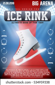 Poster Template of Ice Skating Rink with ice skate boots. Weekend Recreation Advertising and Announcement. Vector Illustration.