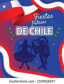 poster template illustration of dancing silhouette people dancing for the happy patrias independence event in Chile