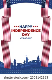 Poster Template Independence Day 4th July with City Paper Cut Themes